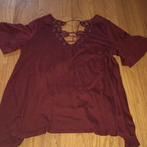 Maroon lace up flowy shirt